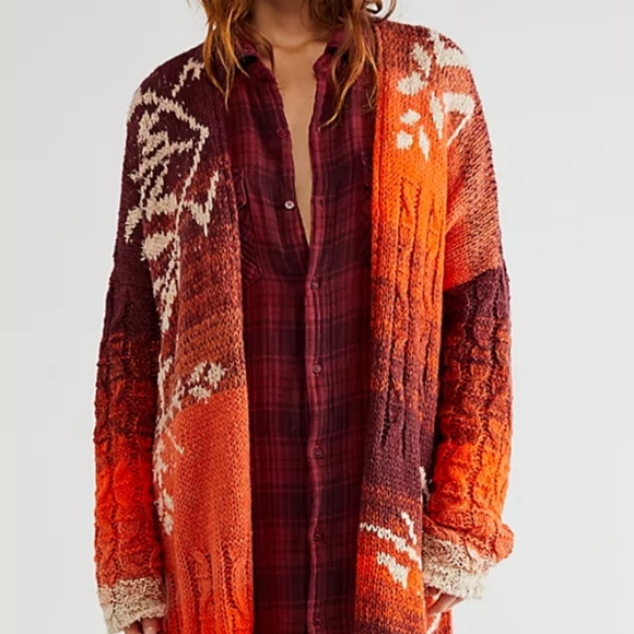 Free People Flury Cardigan Wool Blend Longline Open Front Cider Combo XS/S NWT - Picture 8 of 12